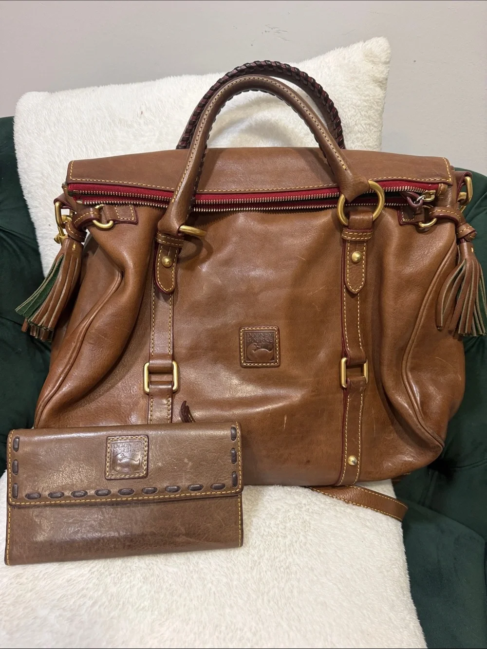 Dooney & Bourke Brown Leather Satchel with Tassels